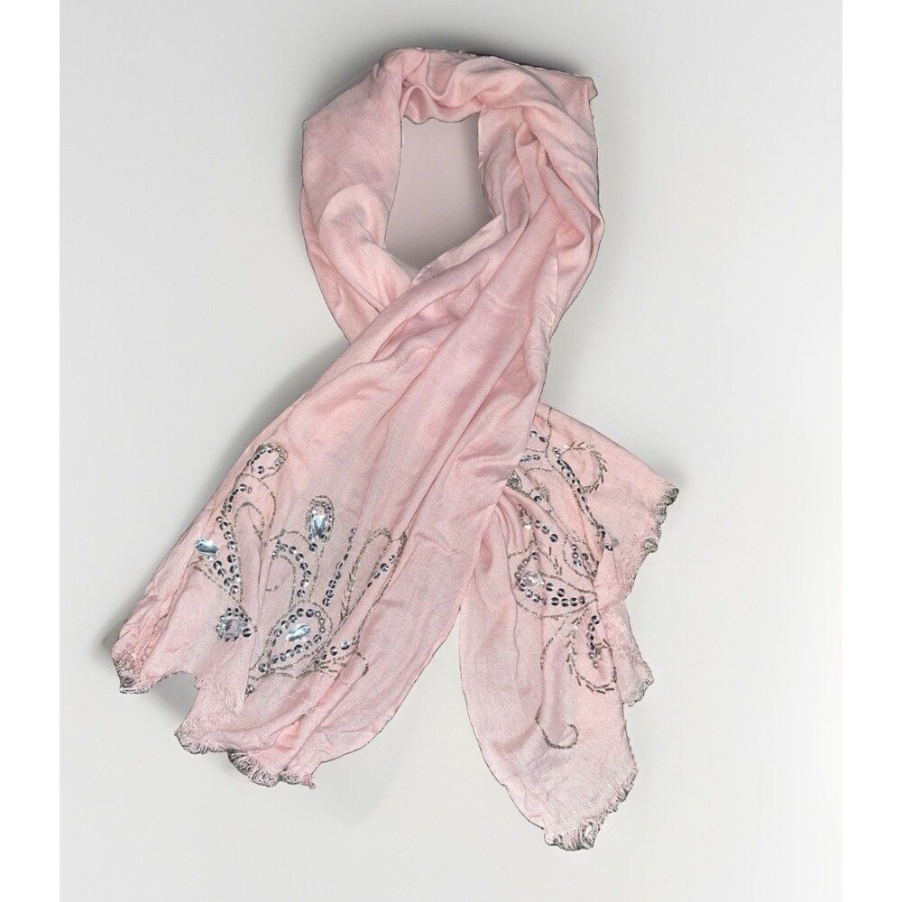 Gemma G by Elizabeth Gillett Blush Pink Beaded Sequin Scarf -loose Beading As Is